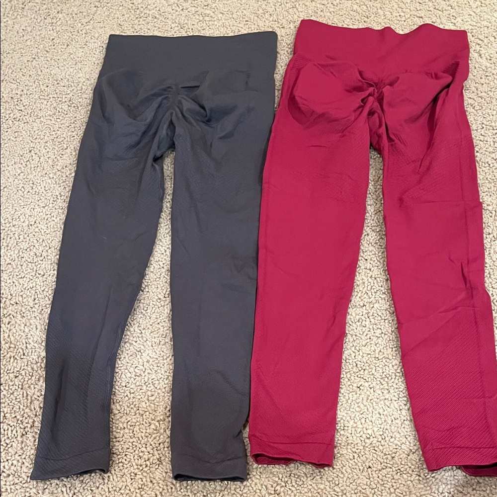 Two Pair of Women's Leggings -Bold Red and Gray
